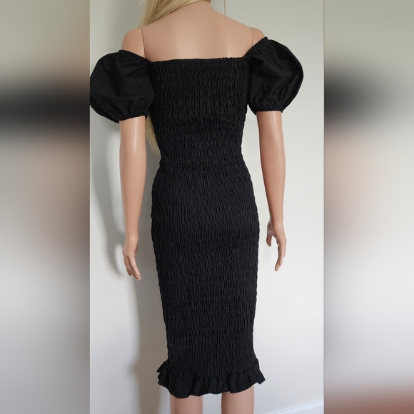 LULUS BLACK DRESS MIDI SMOCKED SMALL - Picture 11 of 12